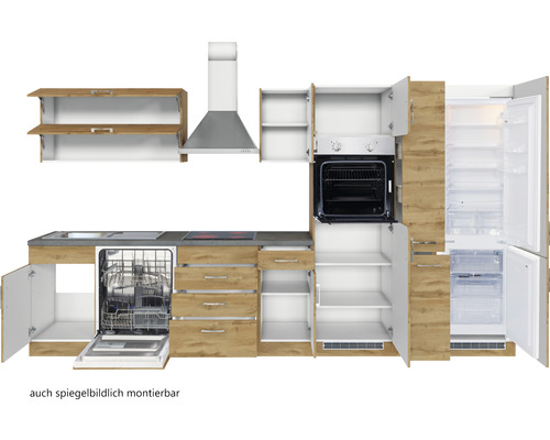 Held Furniture keukenblok met apparatuur Sorrento 360 cm eiken mat gedemonteerd omkeerbaar model 1013.6282