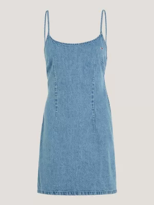 Vestido curto de chambray denim com amarração nas costas