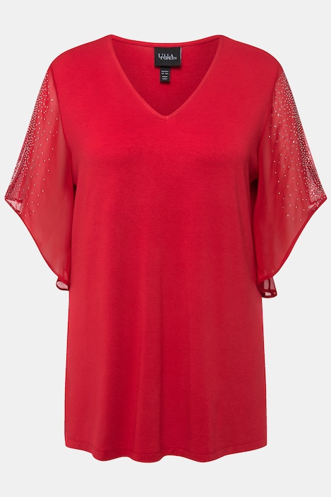Tunika, Glitzersteinchen, A-Linie, V-Ausschnitt, 3/4-Arm