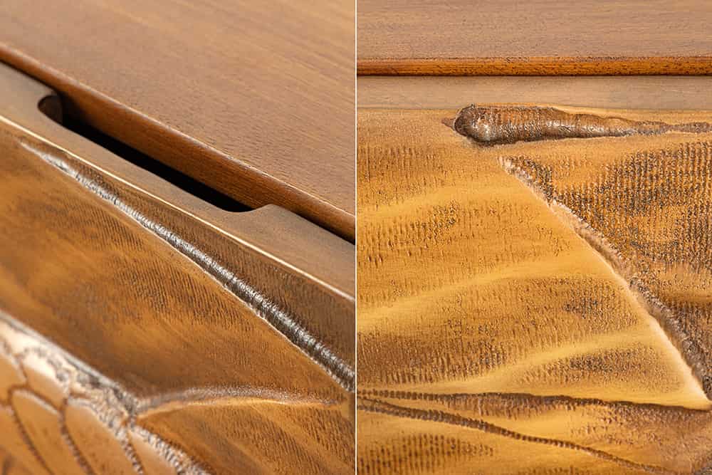 Massives Highboard SNAKE 120cm braun schwarz Mangoholz Schlangen-Design mit aufwendigen 3D Schnitzereien