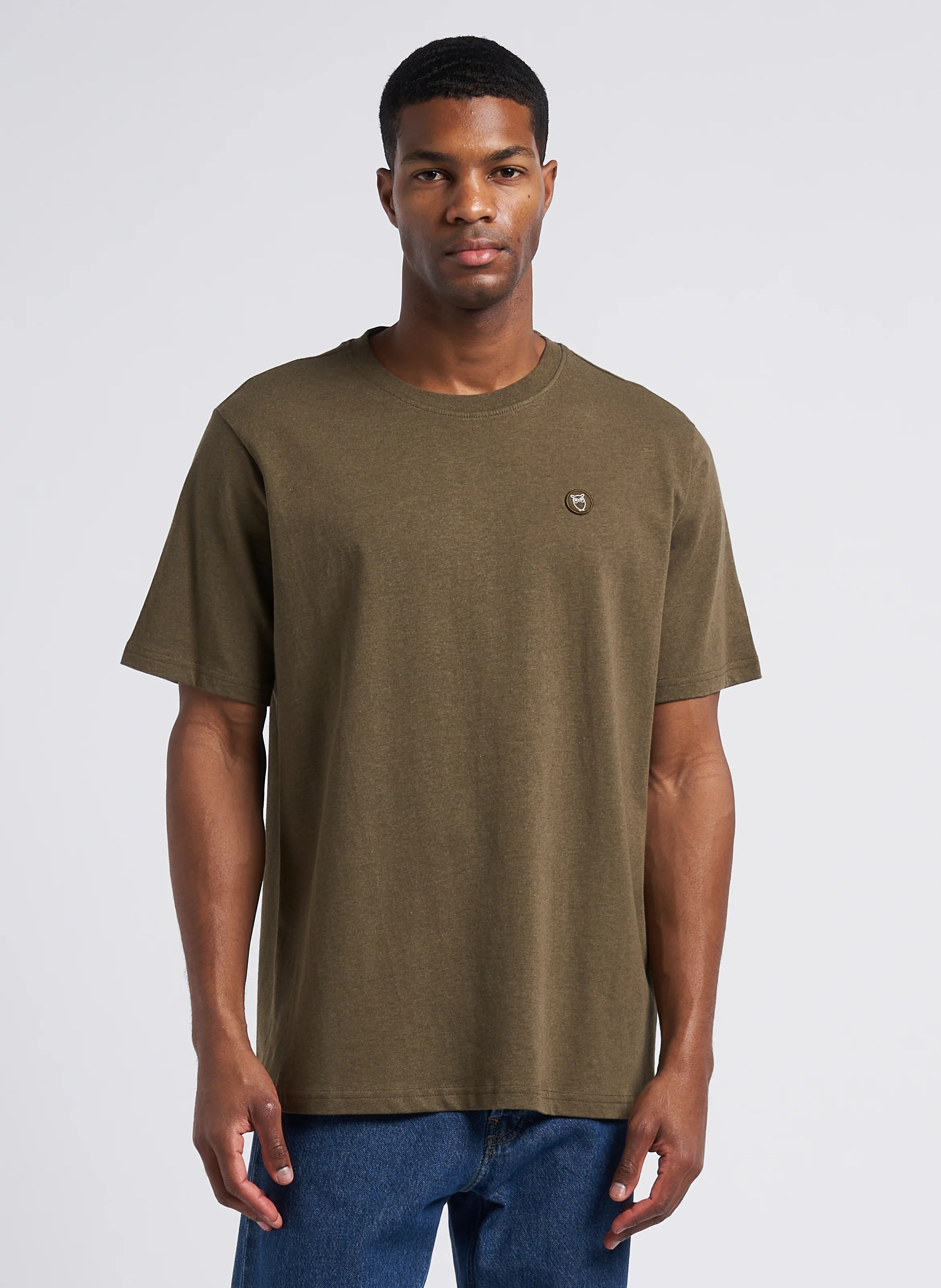 Tee-shirt col rond regular-fit en coton bio | Kaki