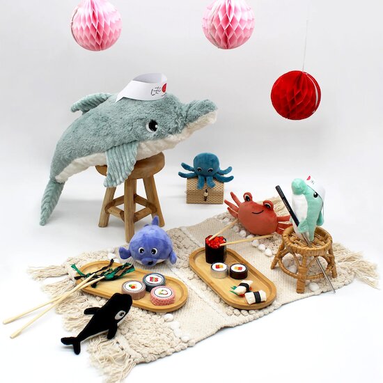 Ptipotos Peluche dauphin Tofou et son bébé   Bleu        50 cm   de               Les Déglingos
