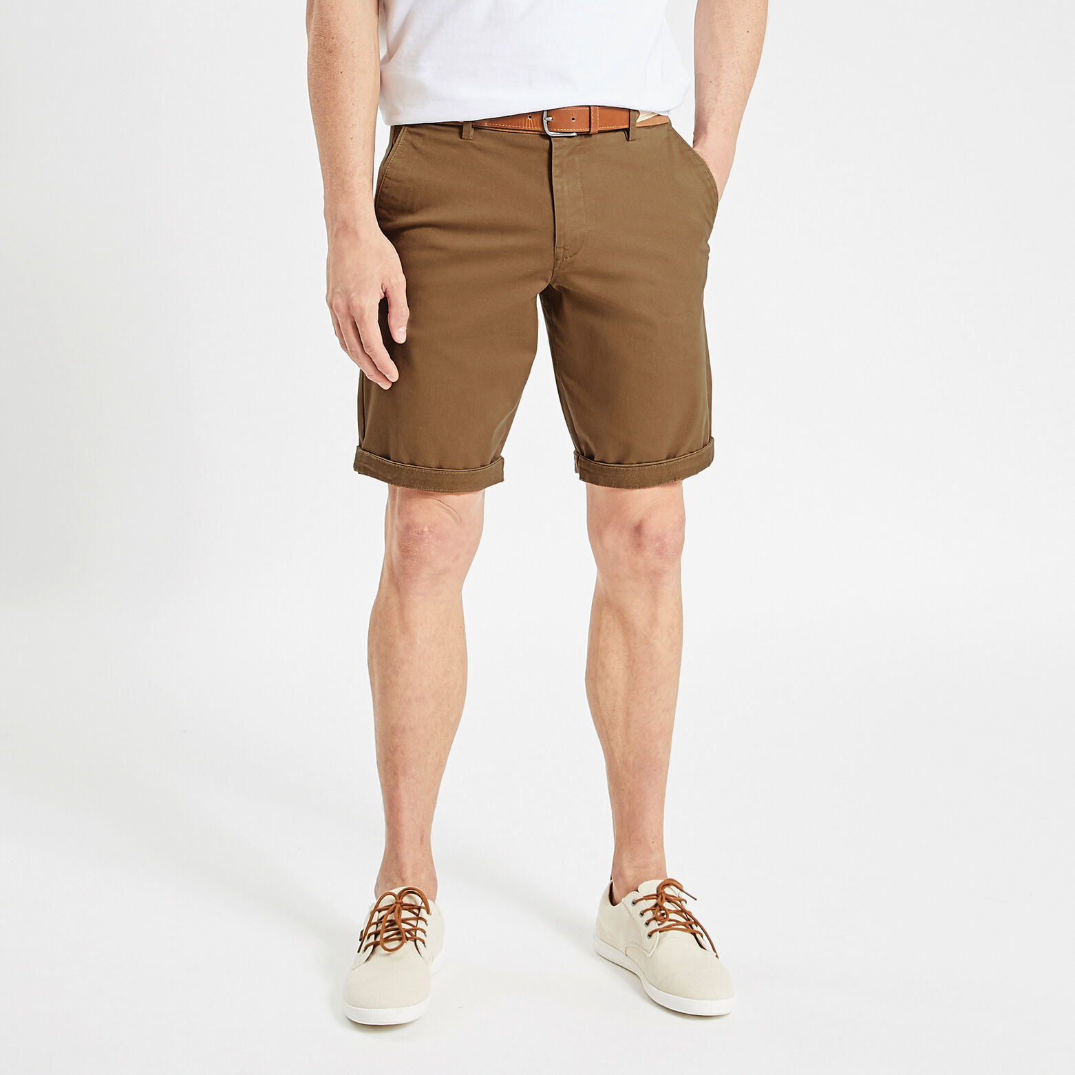 Bermuda chino uni avec ceinture Camel