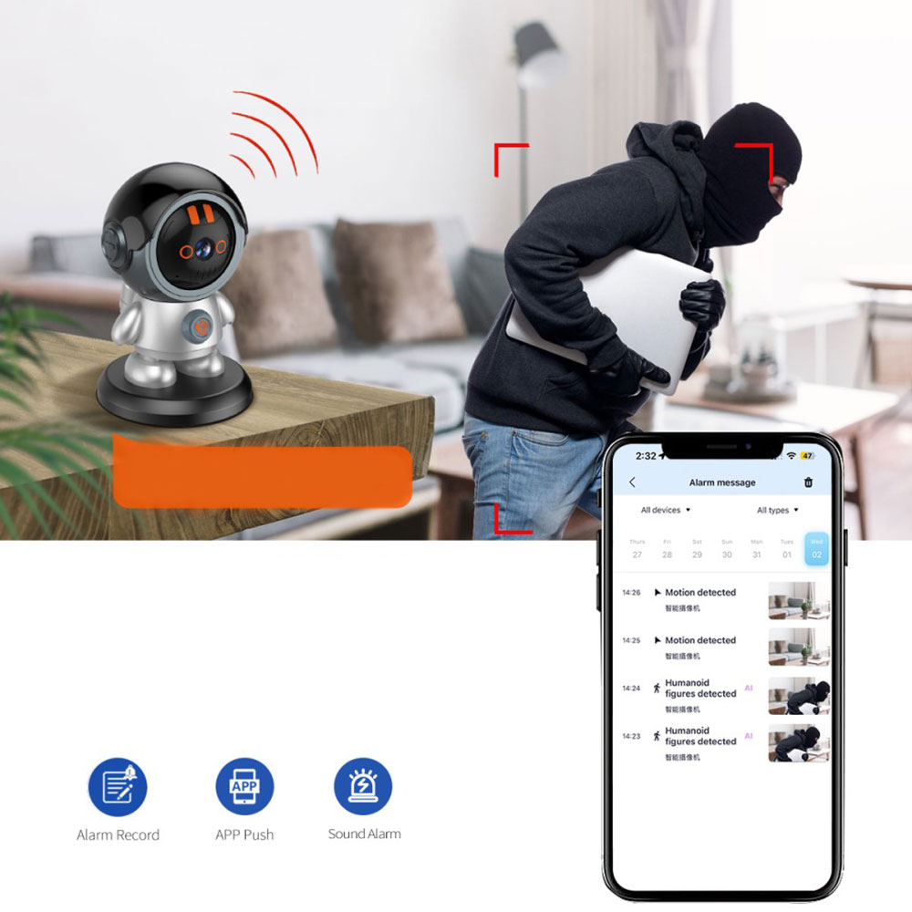 (3MP) 355° / 60° WiFi Internet IP Kamera Roboter IR Nachtsichtfunktion / Bewegungserkennung / 2-Wege Audio (iOS/Android)