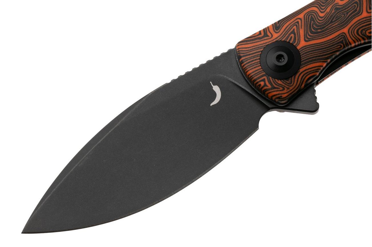 Trollsky Knives Mandu EVO MTE012 Blackwashed 14C28N, Orange Turtle G10, zakmes, Michael Trollsky design