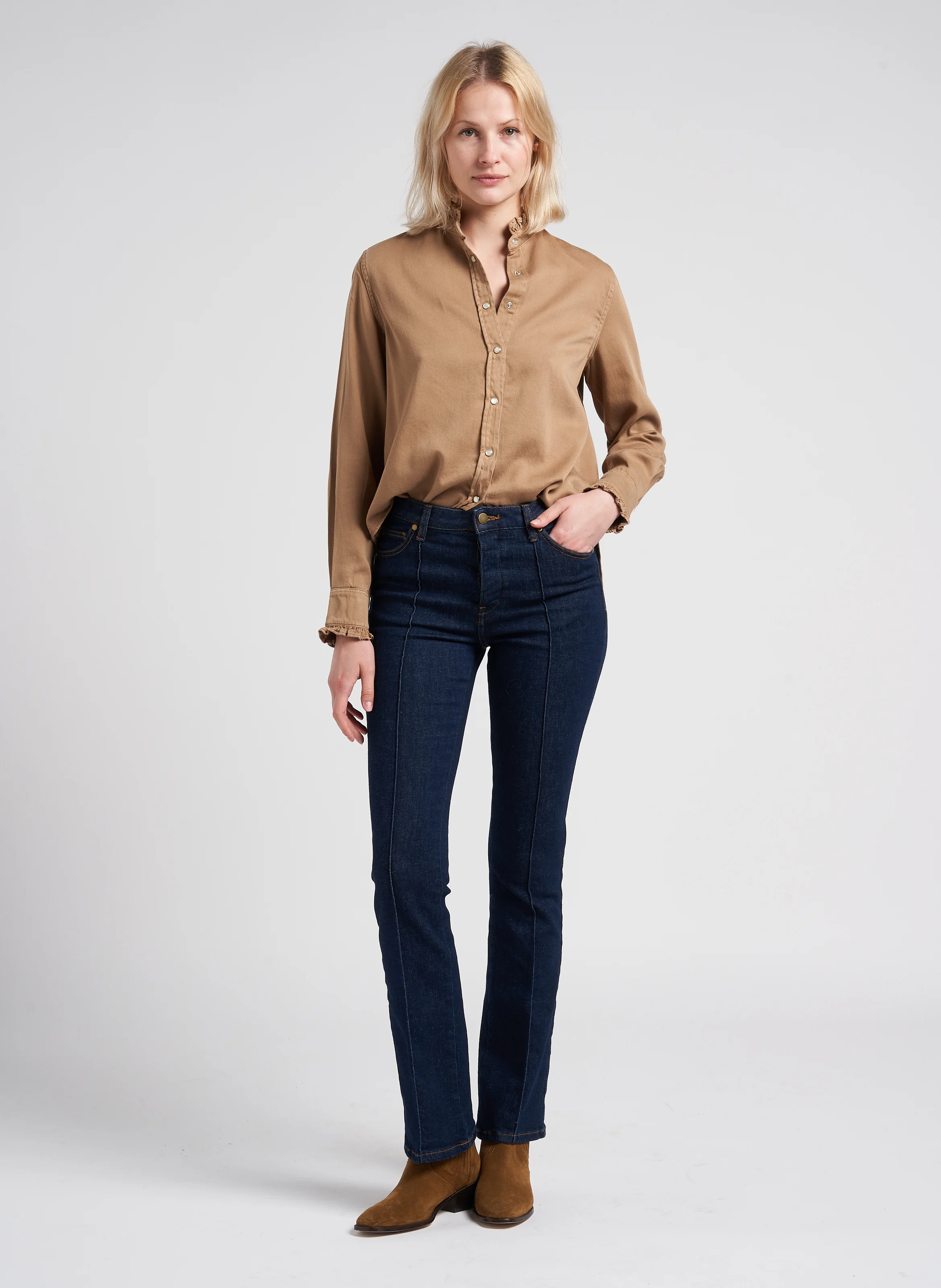 GABY - Chemise col victorien en coton| Marron