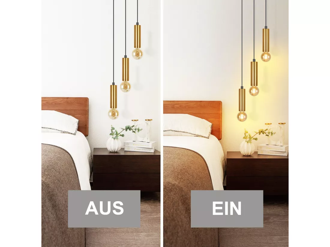 NETTLIFE Lampe suspendue 3 ampoules suspension dorée E27 lampe de salle à manger industrielle table à manger en métal