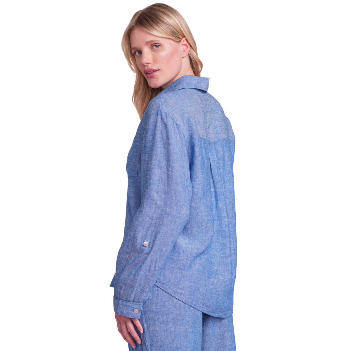 Gina Benotti Damen Leinen-Bluse mit Brusttasche blau