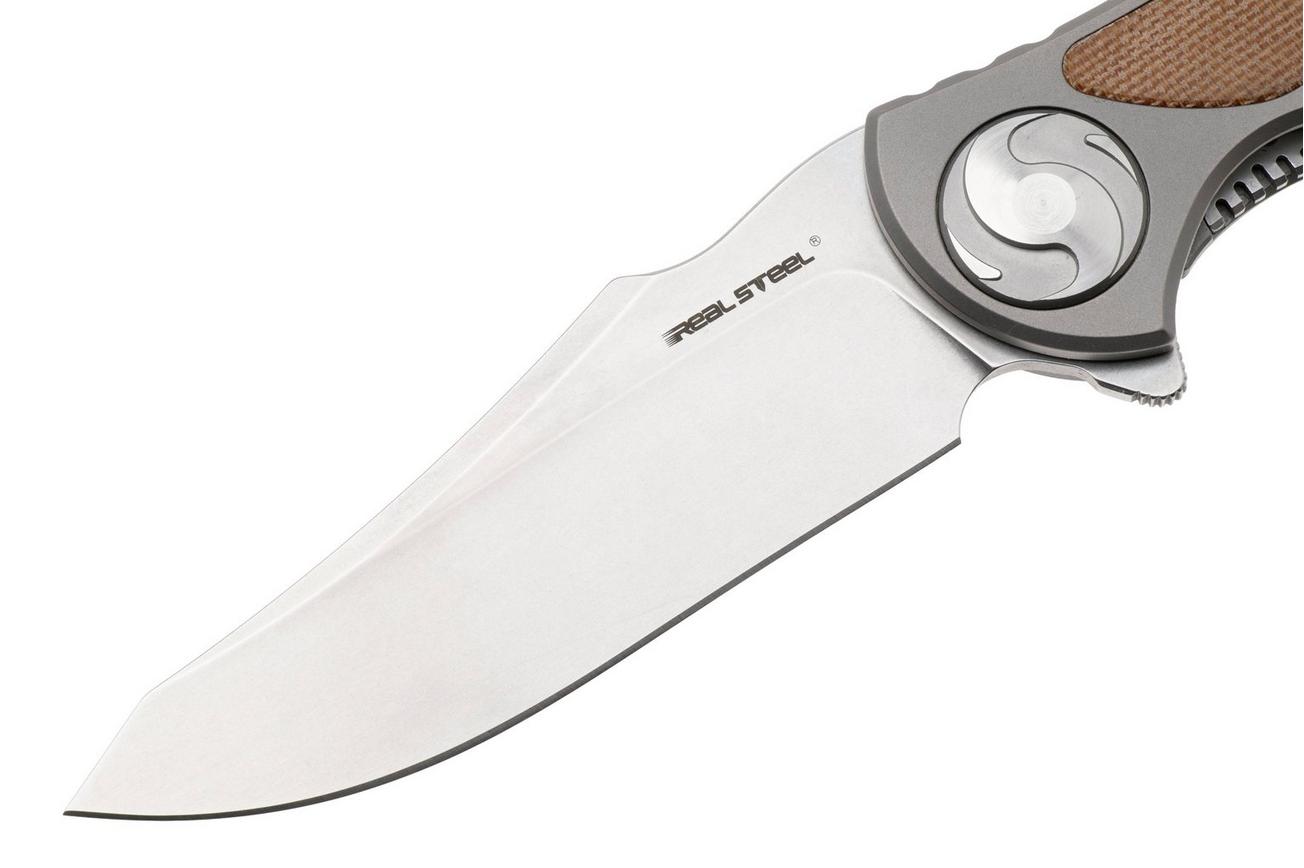 Real Steel Exorcist 9421, Stonewashed CPM S35VN, Sandblasted Titanium, Natural Micarta Inlays zakmes, Carson Huang design