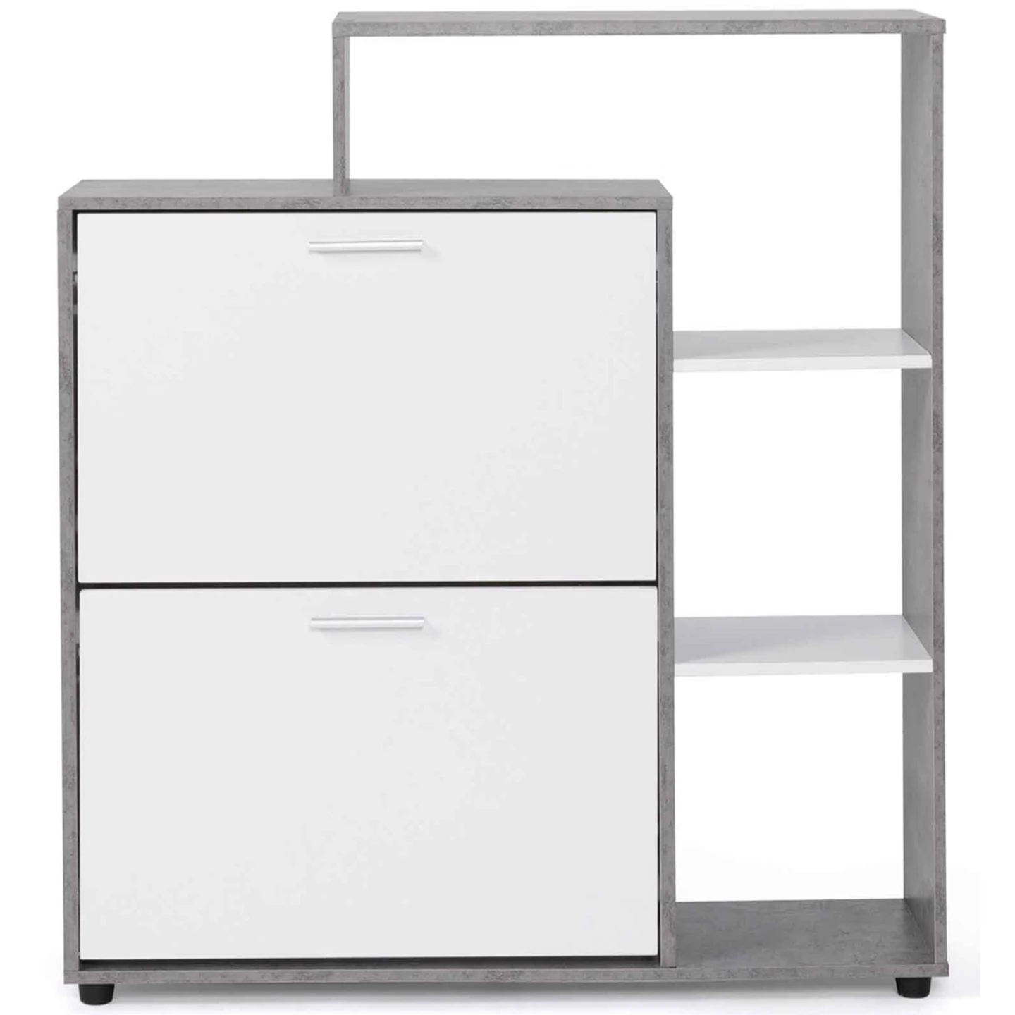 Meuble à chaussures 12 paires KLARK effet béton 2 portes blanches avec étagère