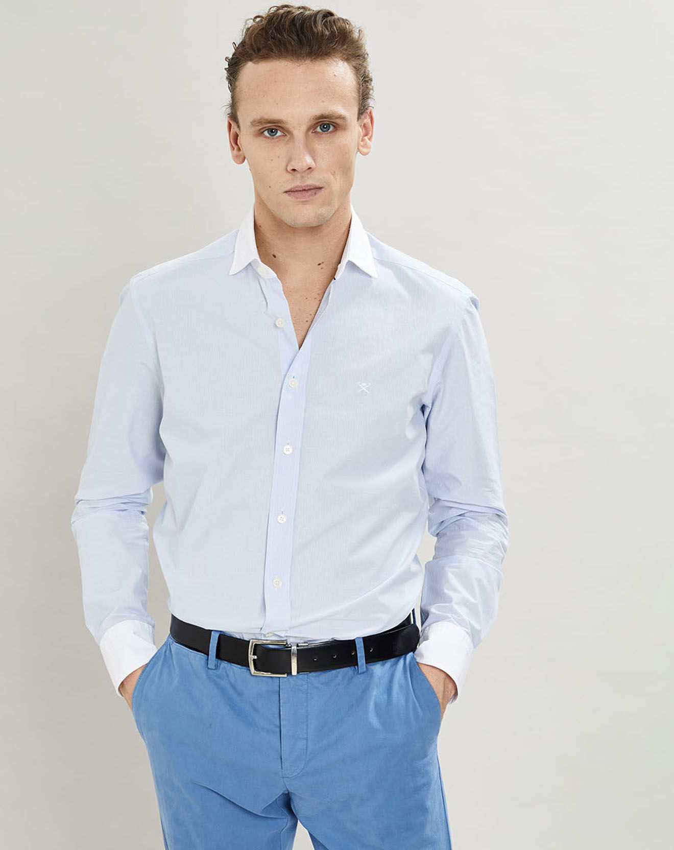 Hackett London Chemise Slim Fit à fines rayures bleue