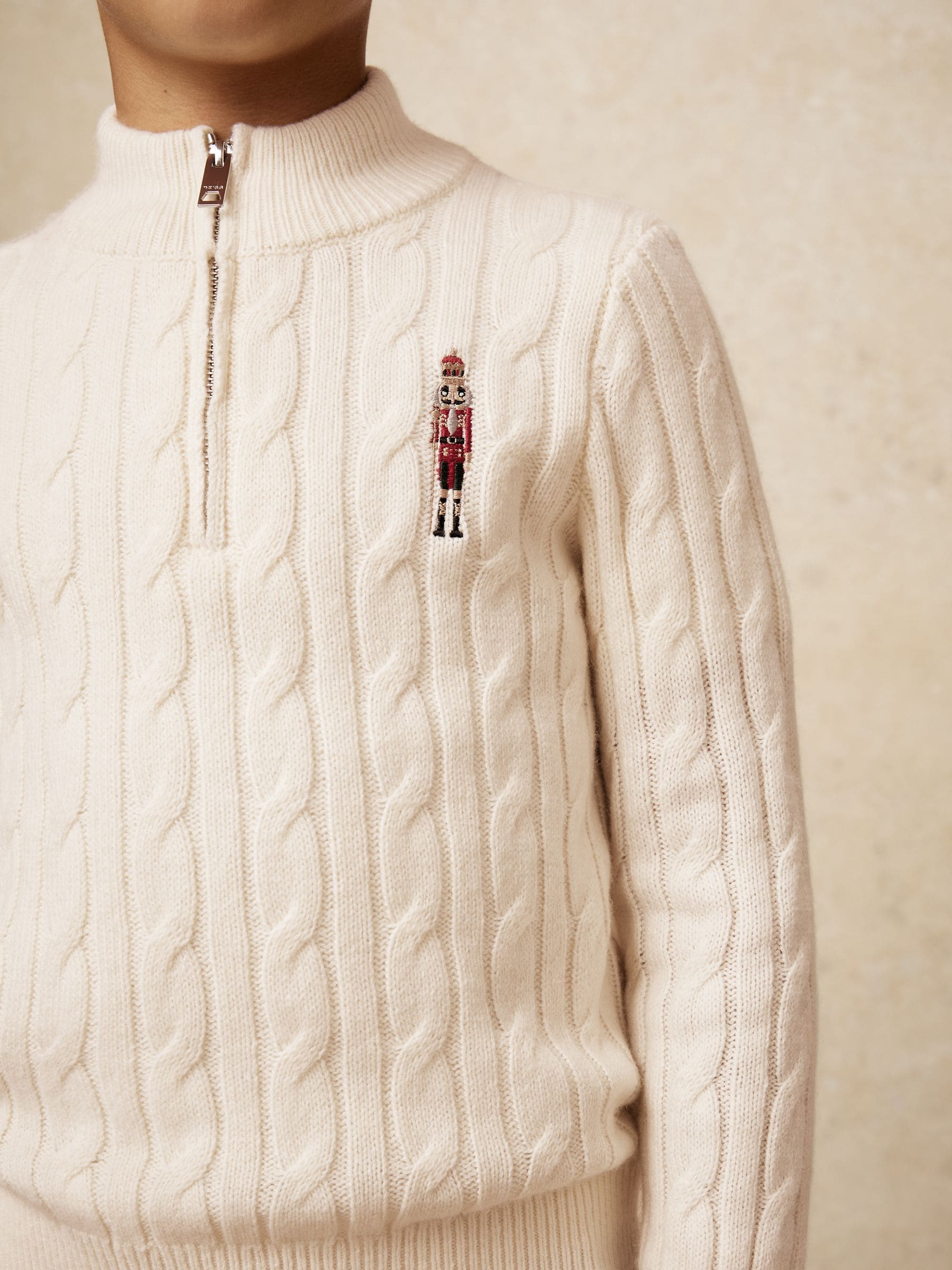 Off White - Reiss Nollaig Wool-Blend Half-Zip Nutcracker Jumper