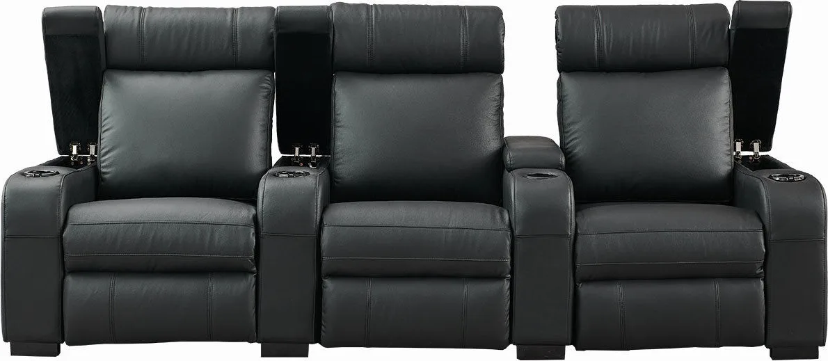 Lumene Hollywood Luxury III Noir (3 places, cuir véritable) Fauteuils cinéma