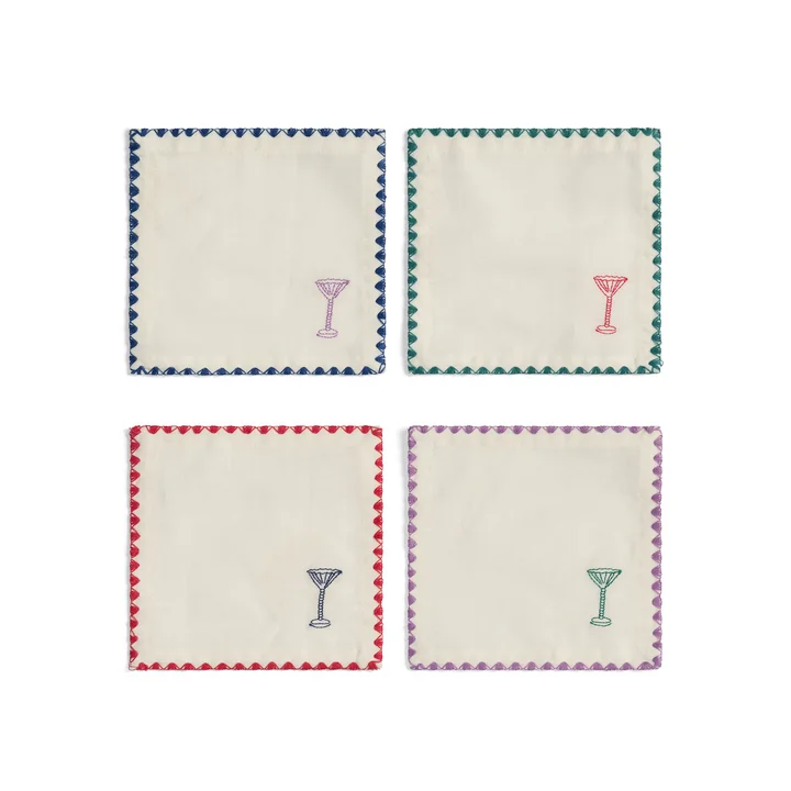 &klevering - Zigzag Cocktailserviette, 12 x 12 cm, mehrfarbig (4er-Set)