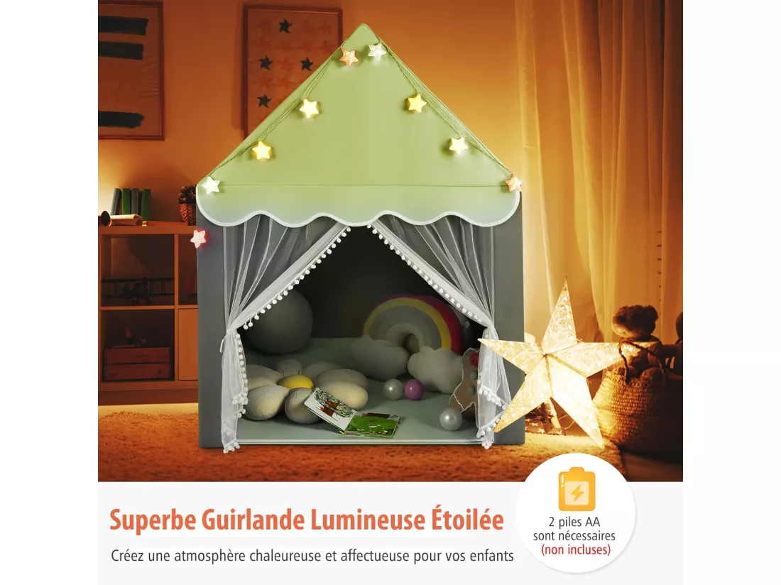 Tente de Jeux pour Enfants, Cabane Enfant avec Tapis Lavable, 105 x 121 x 136 cm Vert