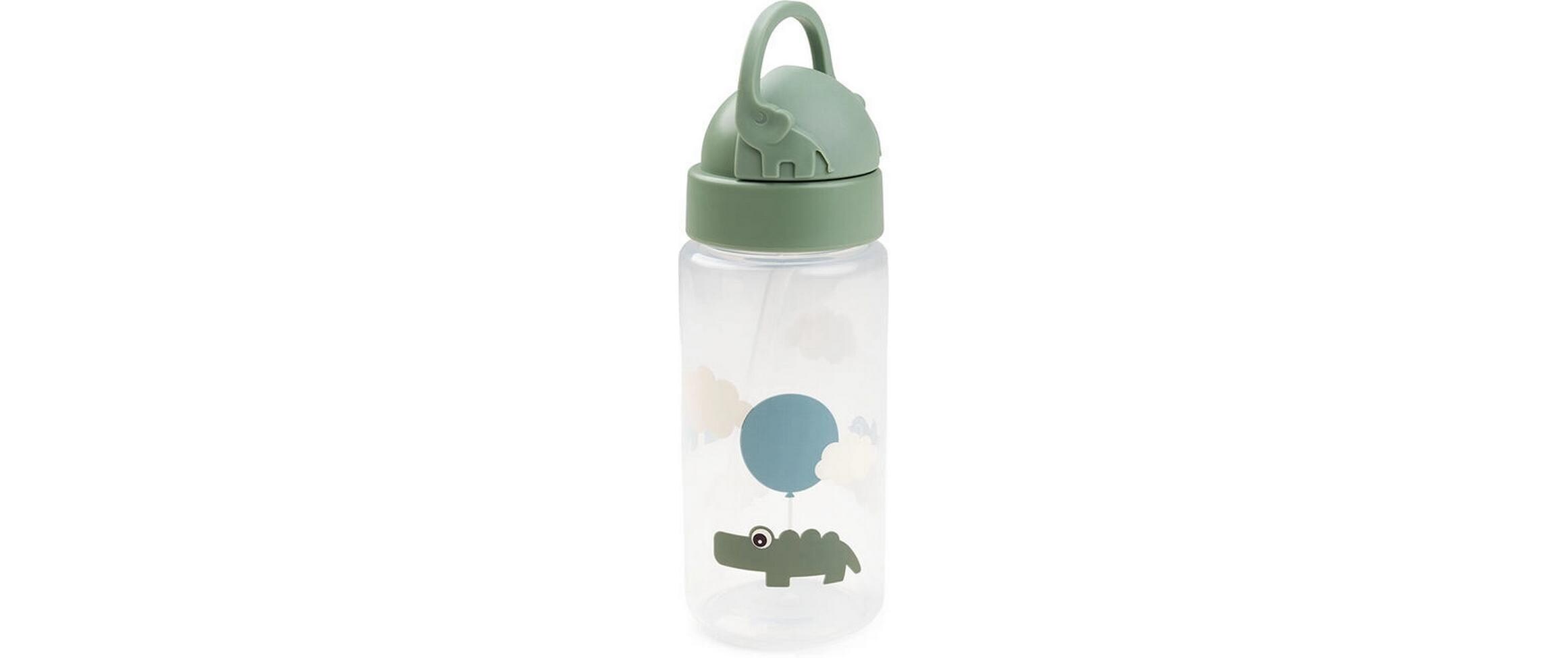 Trinkflasche Happy Clouds Grün 350 mlTrinkflasche mit Strohhalm