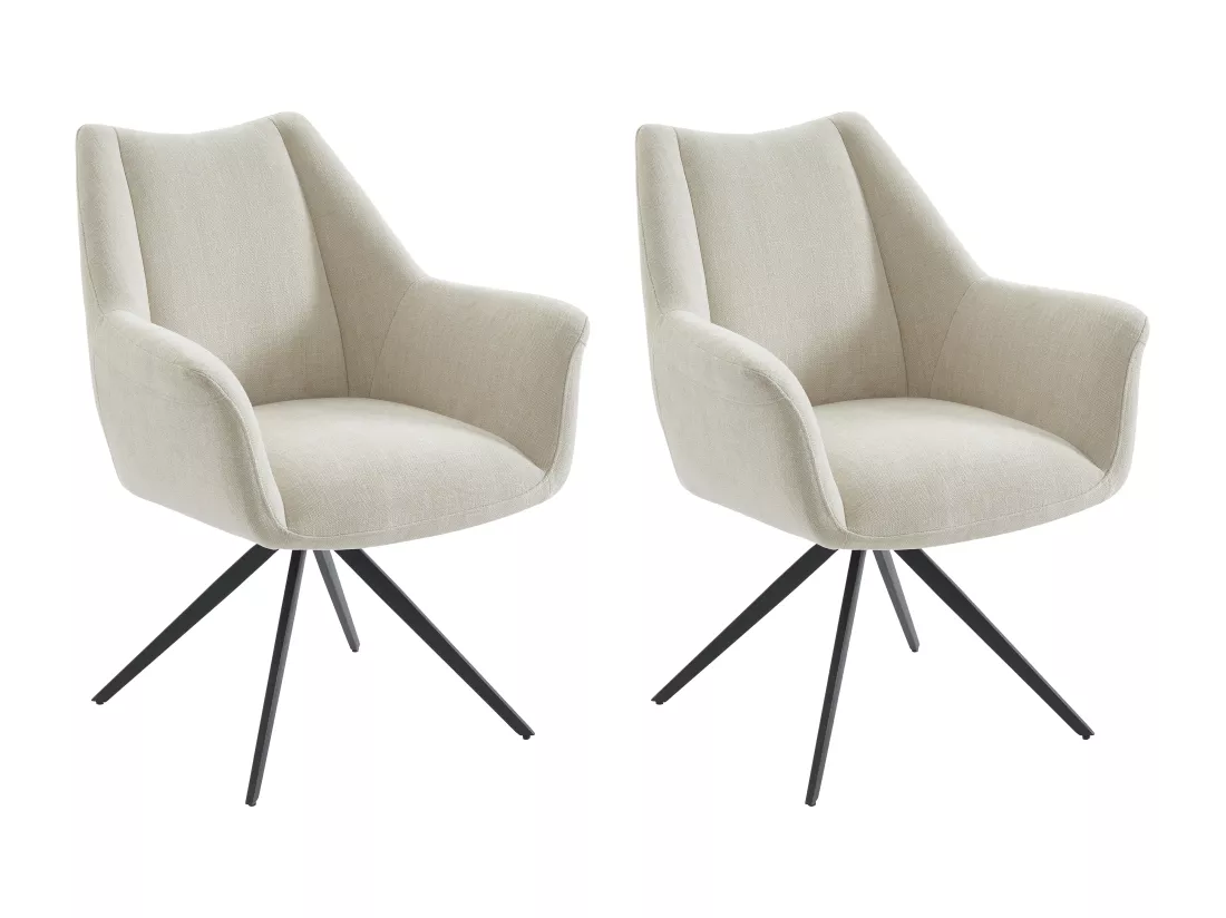 Lot de 2 chaises avec accoudoirs en tissu et métal noir - Beige - KARDESA de Maison Céphy