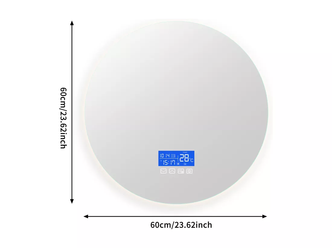 Miroir Salle de Bain avec Éclairage - Rond Ø60 cm - Miroir LED Salle de Bain - avec Tactile, Anti-buée, Horloge, Température, Dimmable