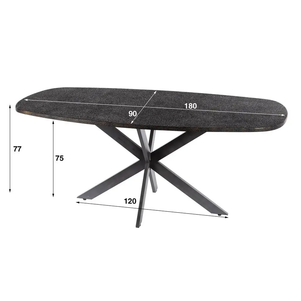 Hoyz Collection - Eettafel Metallic Deens Ovaal 180 Cm - Zwartbruin