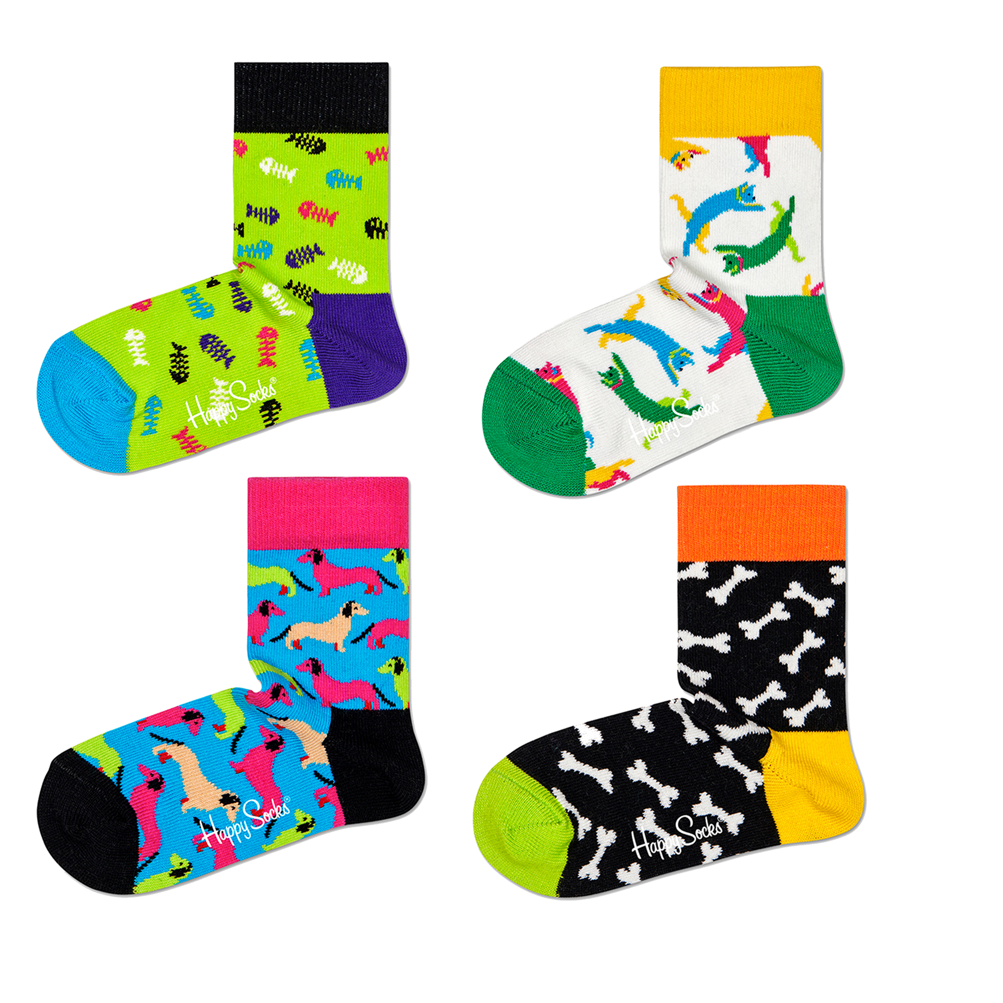 Pacote com 4 Pares de Calcetines Kids Gatos e Cachorros Caixa de Presente