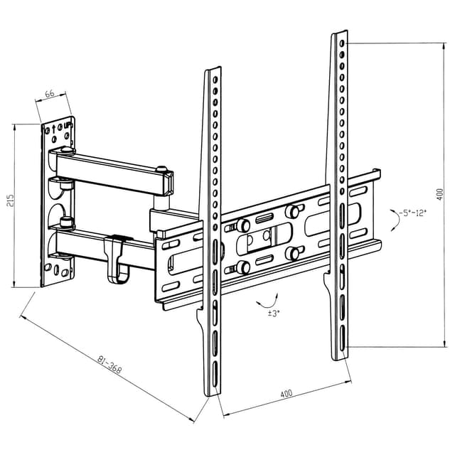 TV-ophæng for 26-55 tommer (66-140 cm), VESA 50x50-400x400 (Vipbar + Svingbar)