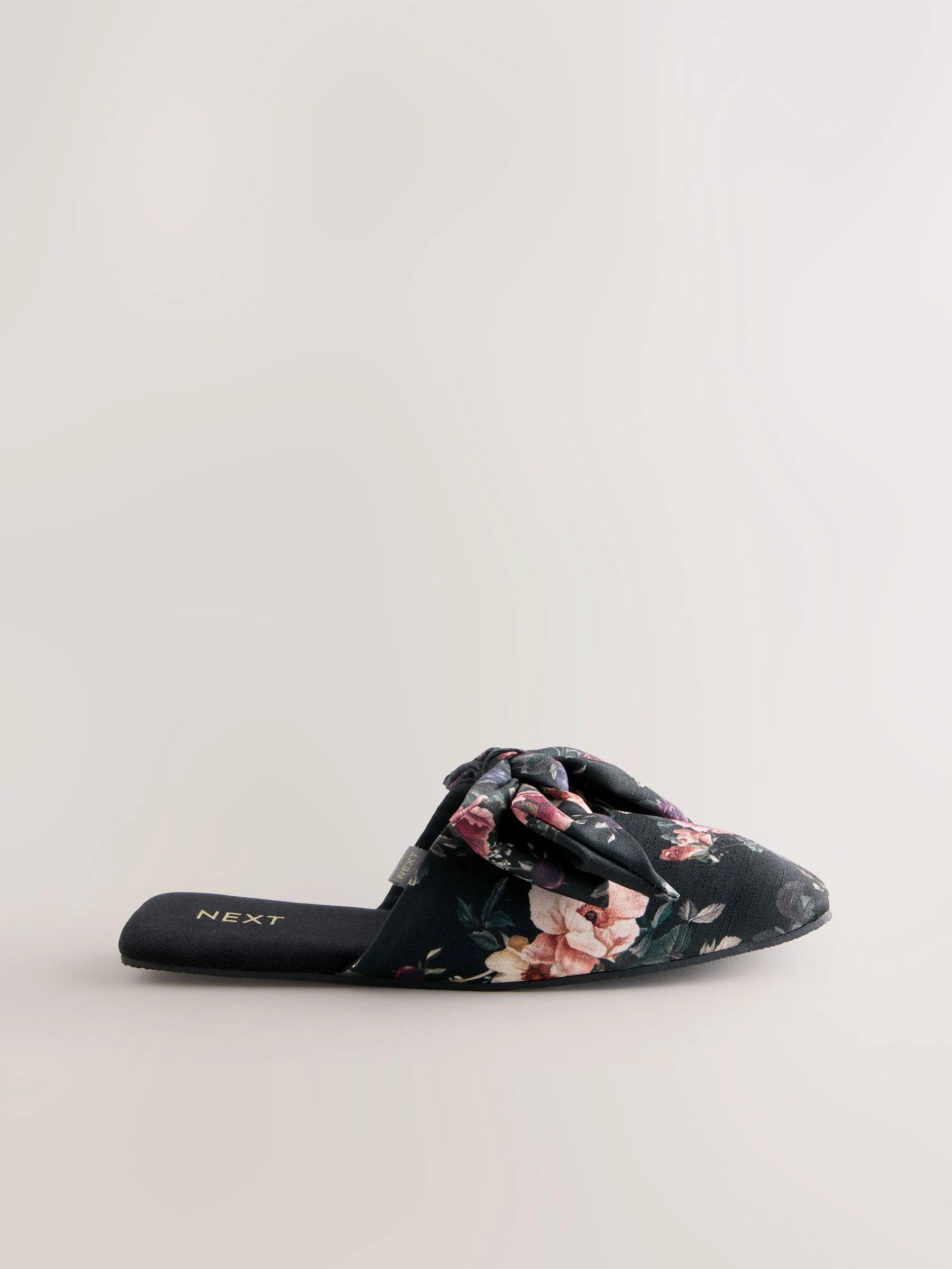 Zwart bloemenprint - Pantoffels met fluwelen strik