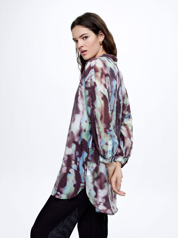 Camisa estampada em liocel - Marrom