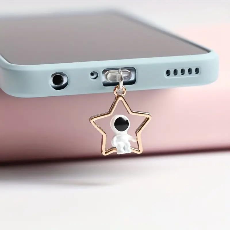 (2er Set) USB C Anhänger Anti Staub Alu Schutzstecker Anschlusskappen für Smartphones - Mond und Stern