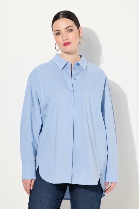Hemdbluse, Perlmuttknöpfe, Oversized, Hemdkragen, Langarm