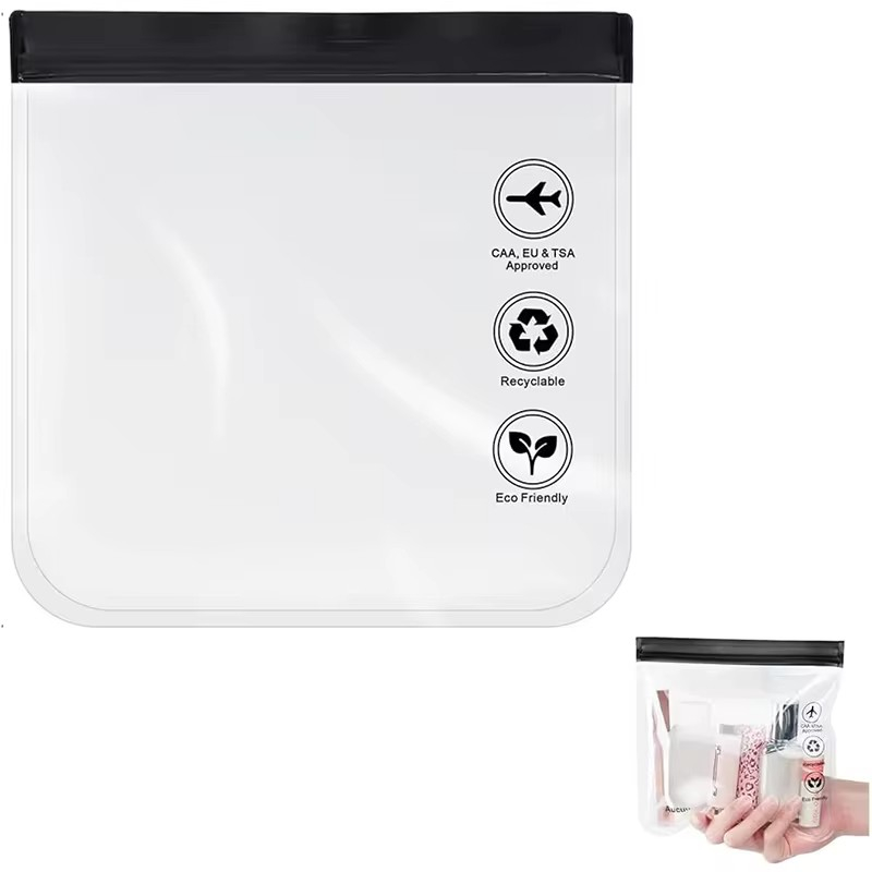 (20x20cm) Kosmetik Reise Handgepäck Flüssigkeiten Necessaire - Transparent / Schwarz