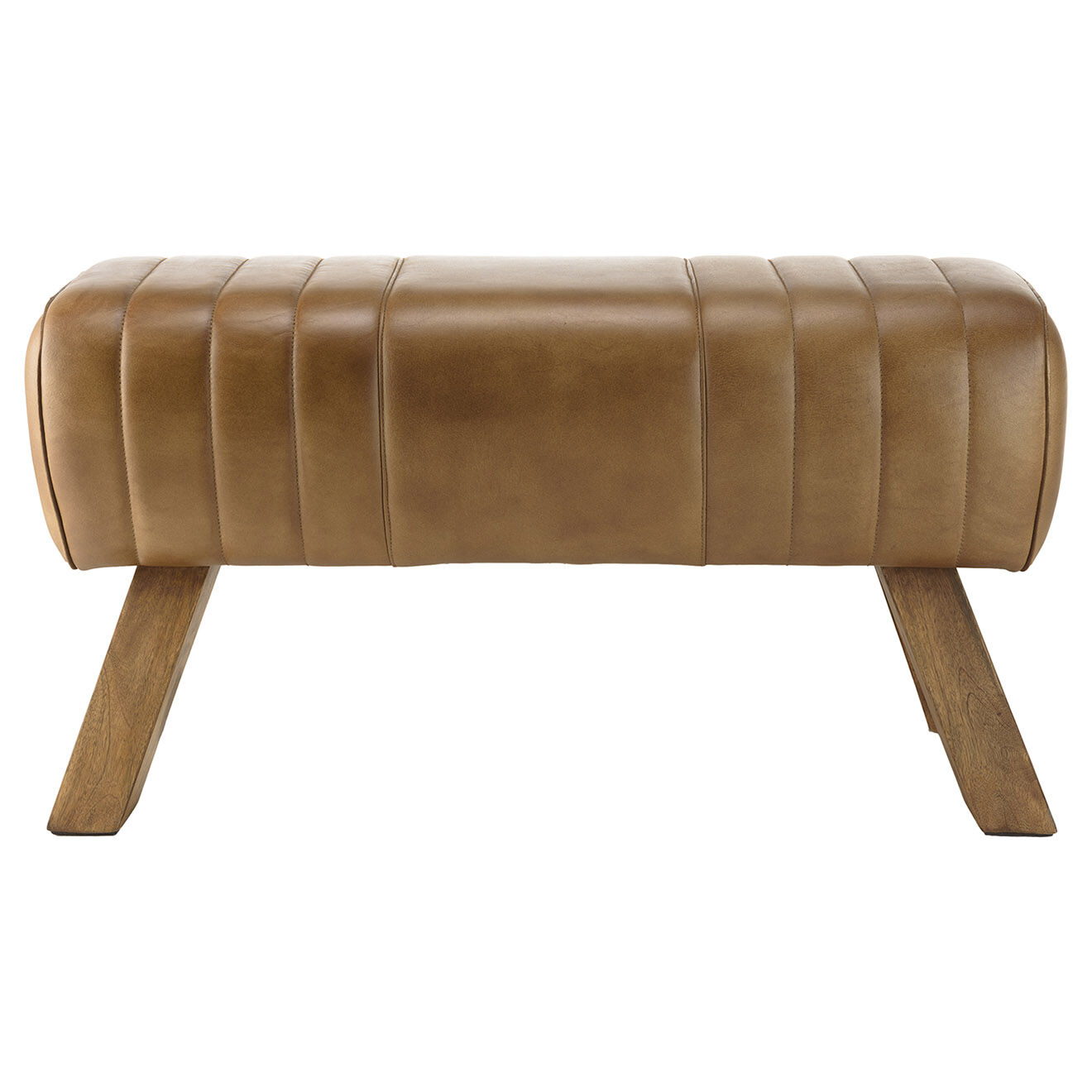 Macabane Banc matelassé en Cuir pieds inclinés en Manguier marron - 89x32x48 cm