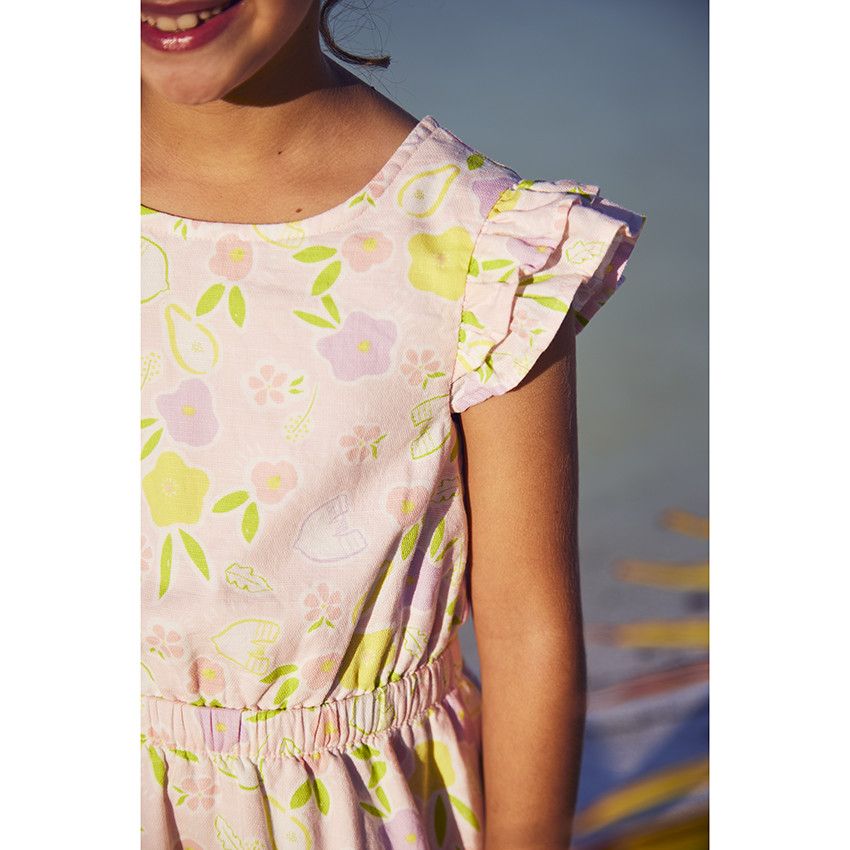 Robe en toile imprimé fruits pour fille - Rose