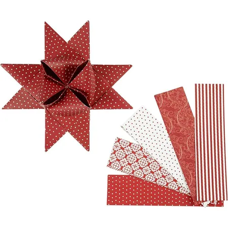 Vivi Gade Papierstreifen für Fröbelsterne für 10 Sterne XL-Format 18 cm Durchmesser, in rot und weiss