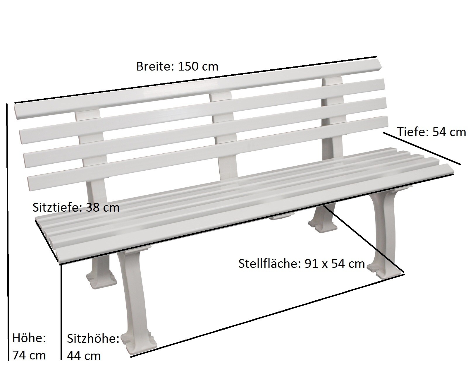 gartenmoebel-einkauf Bank SYLT 3-sitzer, Kunststoff weiss