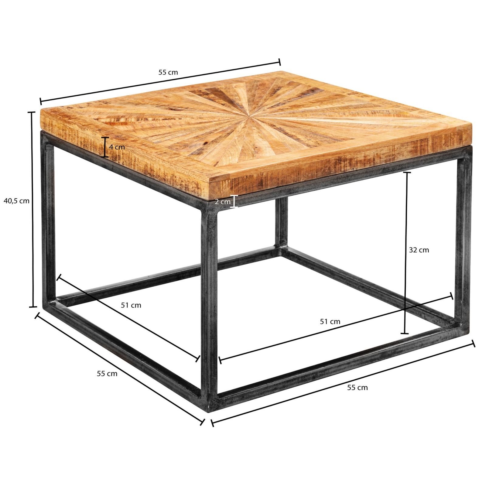 Couchtisch - Mangoholz - schwarz - 55 cm