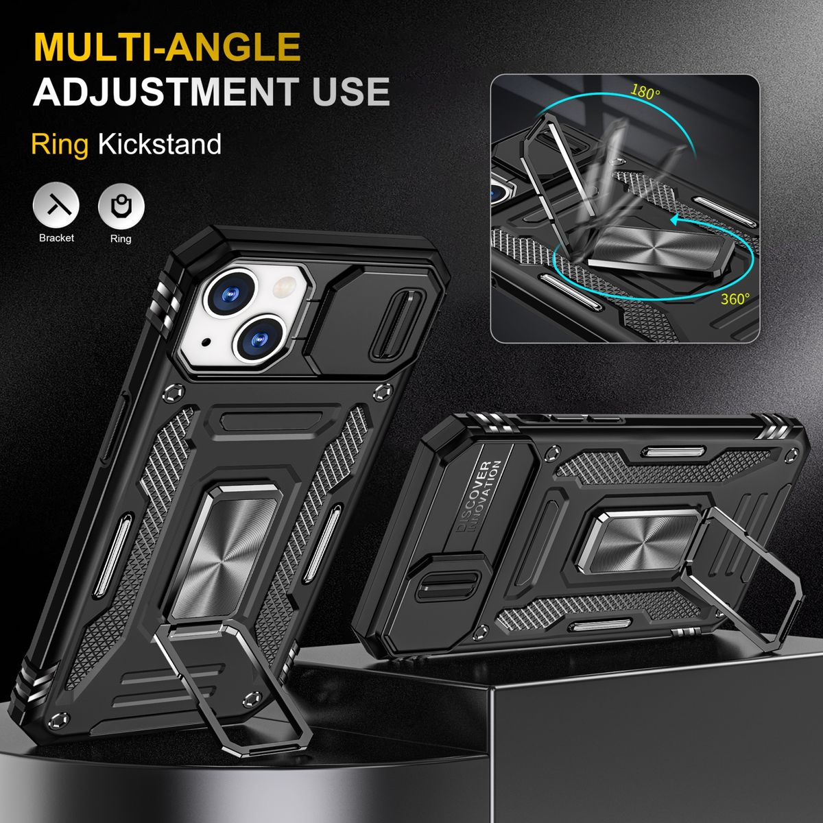 Hülle Handy Schutz für Apple iPhone 15 Case Cover Kamera Ständer Etuis Bumper