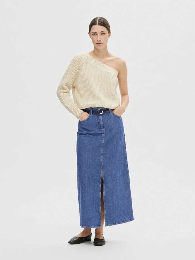 Selected Femme SLFSEDORA LS KNIT ONE SHOULDER Birch
