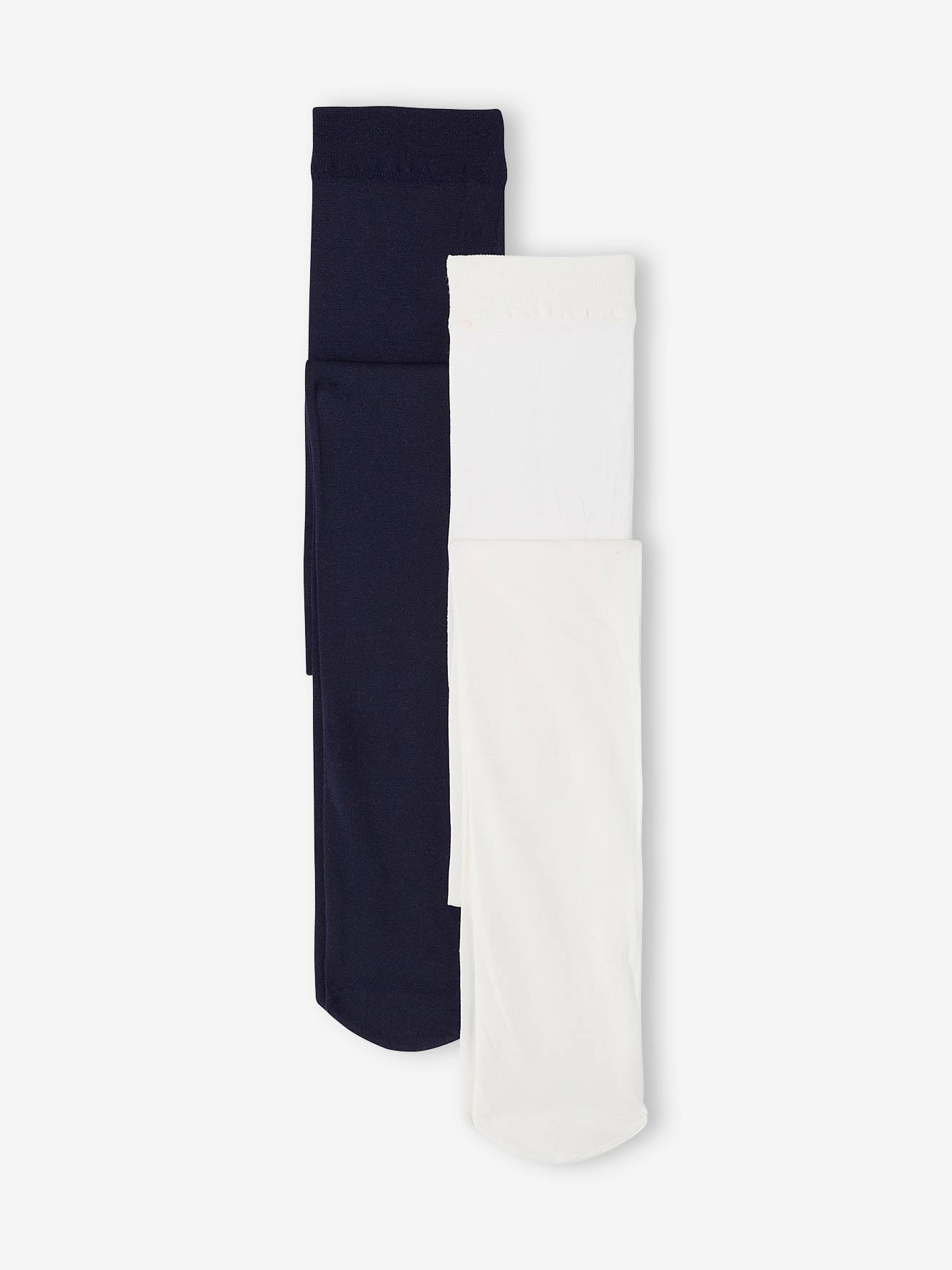 Pacote com 2 pares de meias-calças lisas azul-marinho para meninas