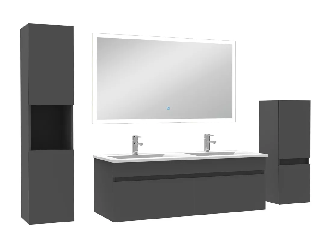 Ensemble meuble Salle de Bain 120cm avec double vasque + colonne + miroir lumineux dimmable anthracite