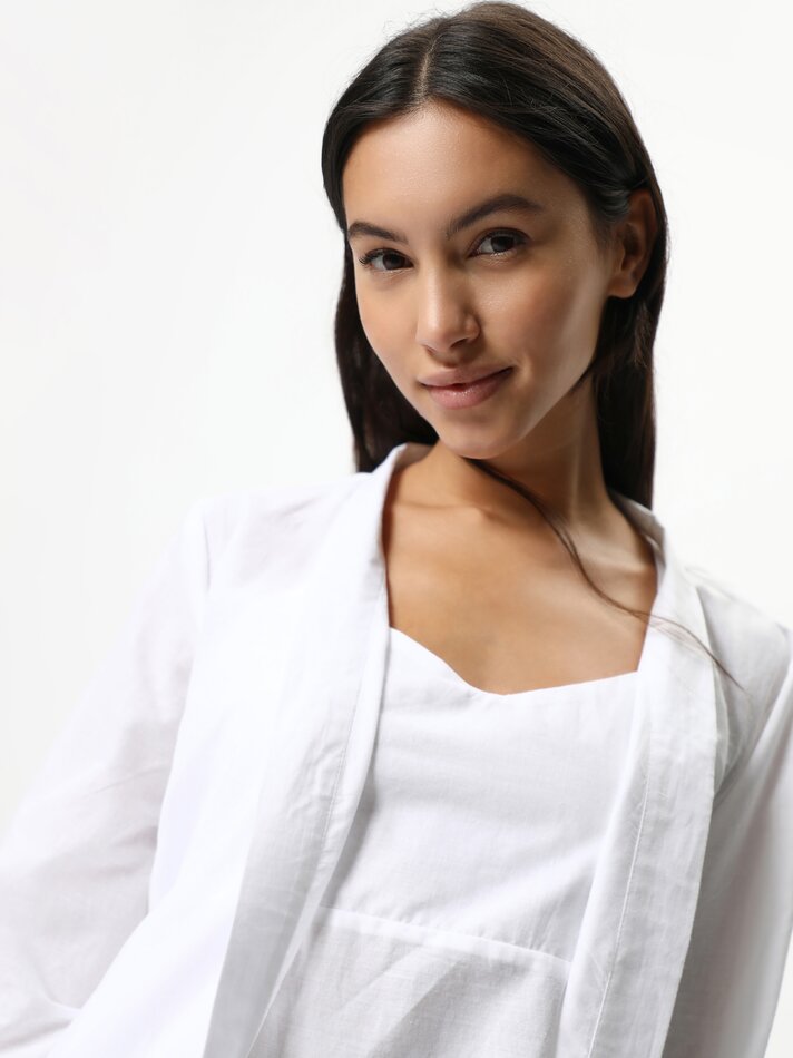 Robe comprida bordada com nó - Branca