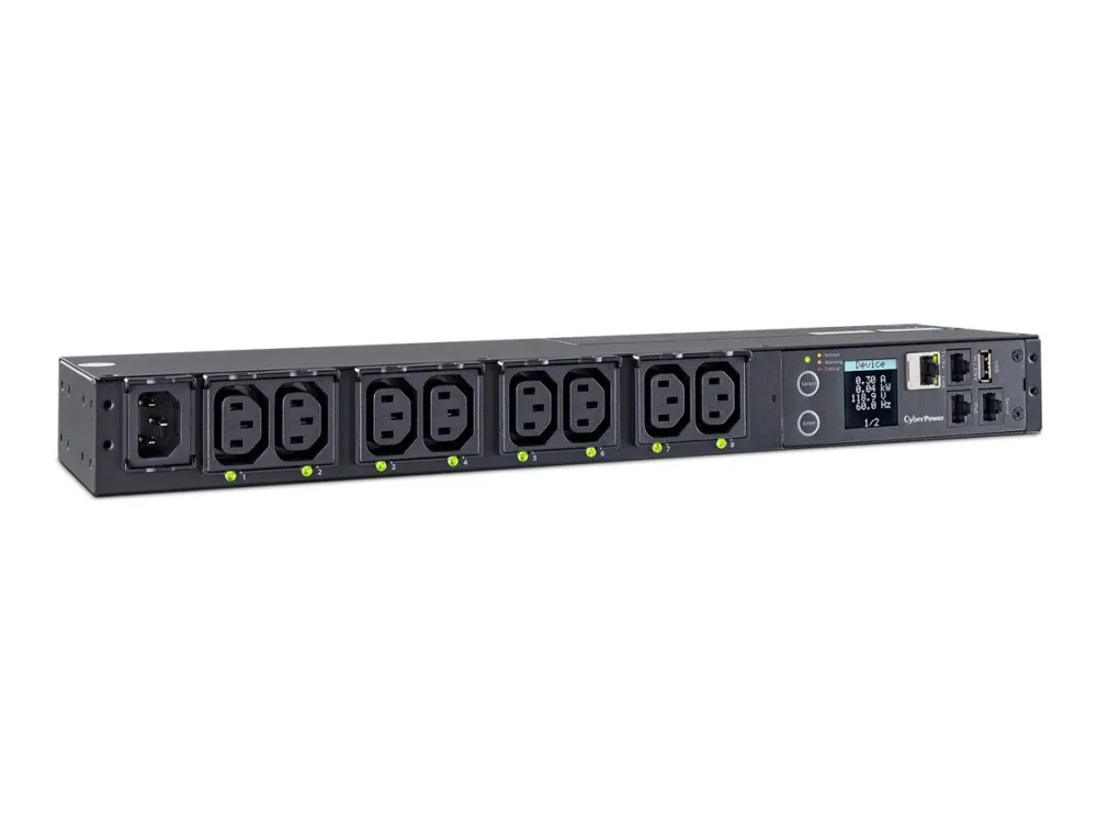 CyberPower Switched Series PDU41004 - Strømfordelingsenhed (rackversion) - AC 100-240 V - 1-faset - Ethernet, serial - input: IEC 60320 C14 - output-stikforbindelser: 8 (power IEC 60320 C13) - 1U - 3.05 m ledning - sort