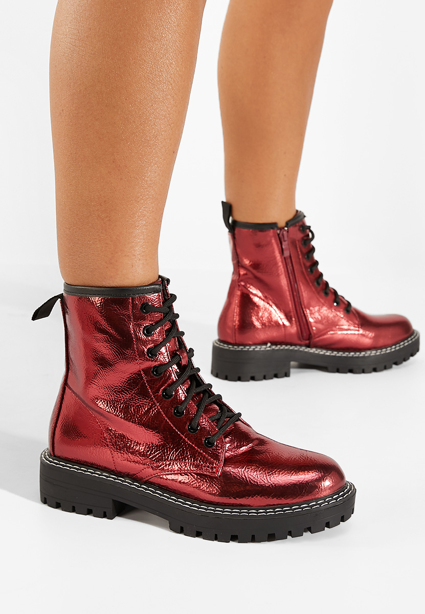 Bottines rangers femme rouges Aquarus