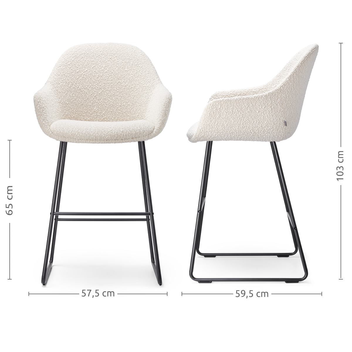 Barkruk Nino-Mae bouclé beige - zwart onderstel - 65 cm