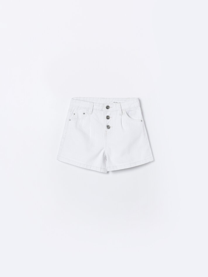 Shorts jeans plissados - Branco e Rosa