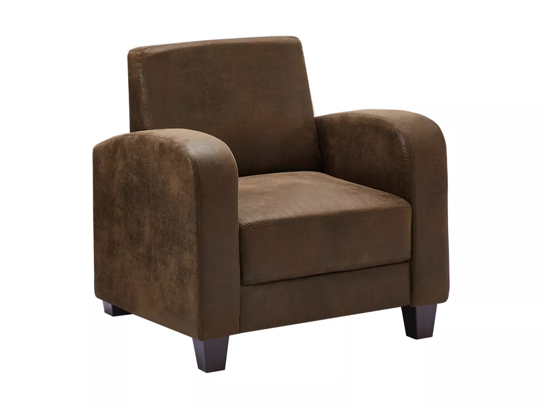 Canapé 3 places et fauteuil club en microfibre marron aspect cuir vieilli MADIE II
