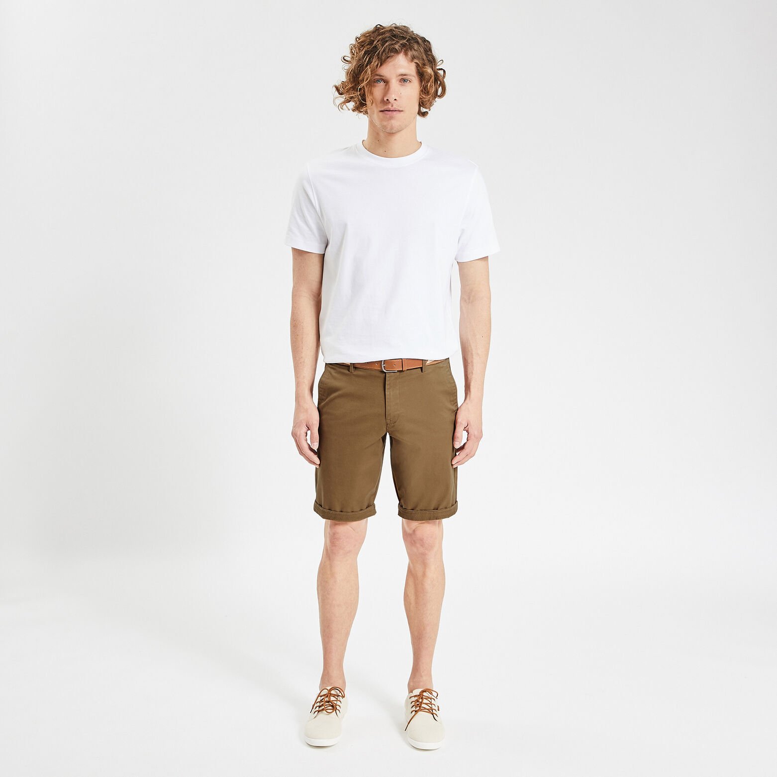 Bermuda chino uni avec ceinture Camel