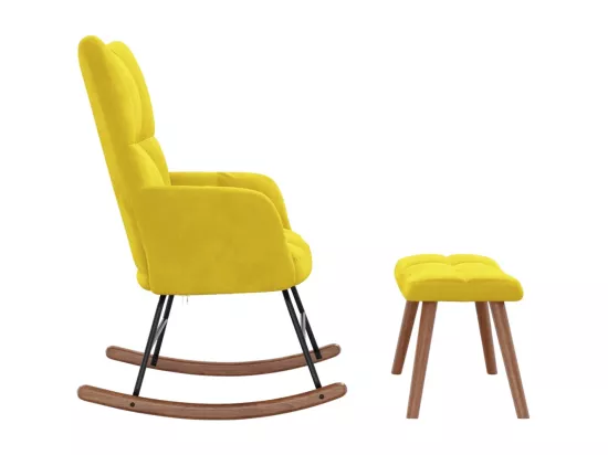 Chaise à bascule avec repose-pied Jaune moutarde Velours