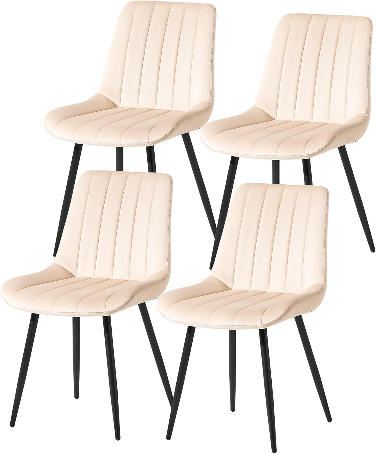 CLIPOP Samt Esszimmerstühle 4er Set Küchenstühle Polsterstuhl Wohnzimmerstuhl Gepolsterte Sessel Sitzfläche mit Rückenlehne und Metallbeine (4er Set, Beige)