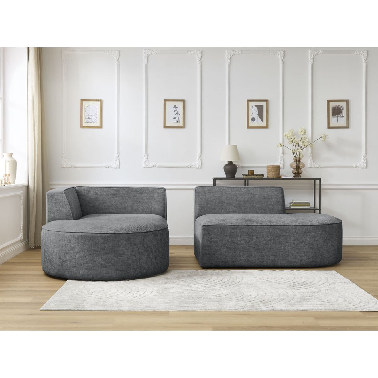 Bobochic Canapé d'angle gauche fixe 4 places Rousseau texturé gris foncé - 250x160x72 cm