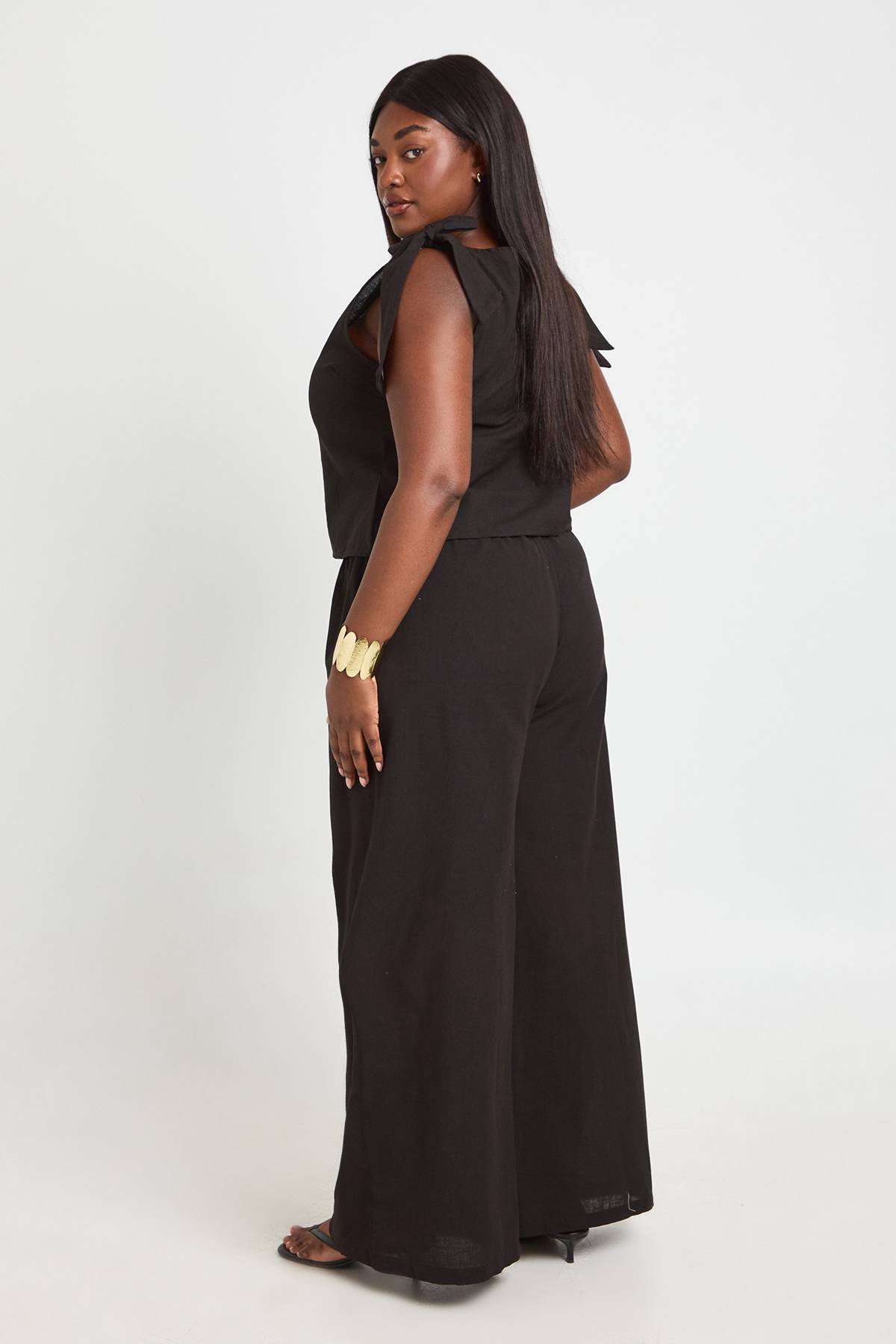 boohoo Ensemble Coordonné Grande Taille Haut Col Bateau À Épaules Nouées Et Pantalon